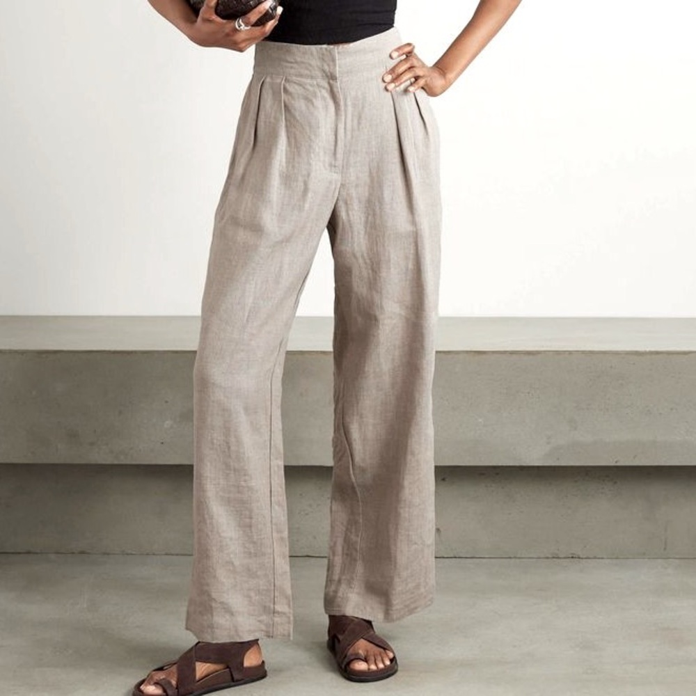 Indi & Cold Linen Blend Wide Leg Pant Greige